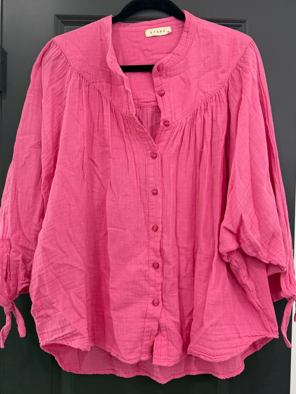 Stark Pink Button-Front Gauze Blouse